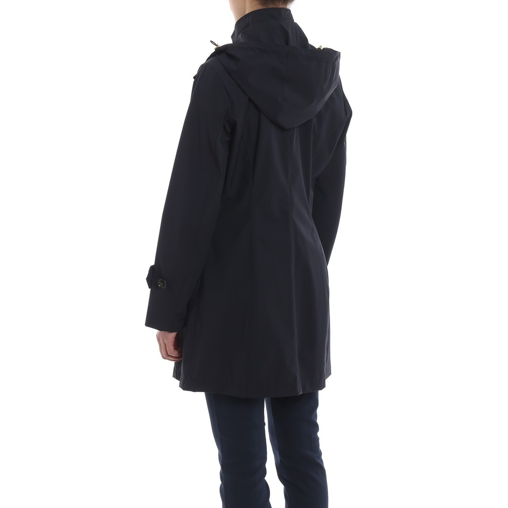 Woolrich Fayette Tech Trench Coat Womens Large L Black Waterproof Hooded Rain - Picture 4 of 16
